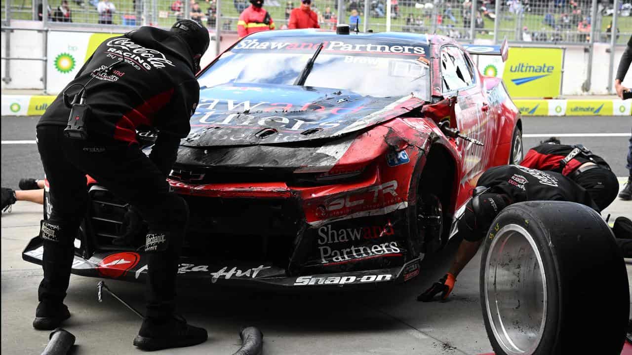 Will Brown's damaged Chevrolet Camaro.