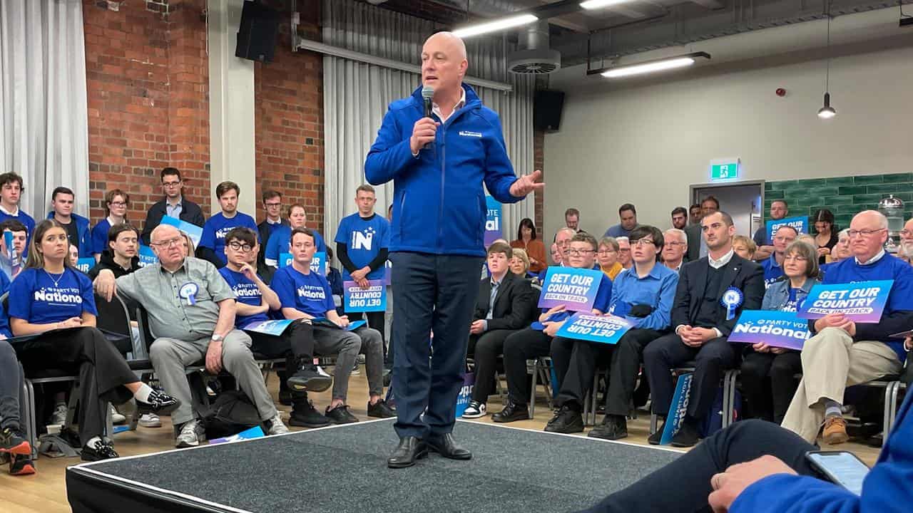 Opposition Leader Chris Luxon at a National rally in Wellington