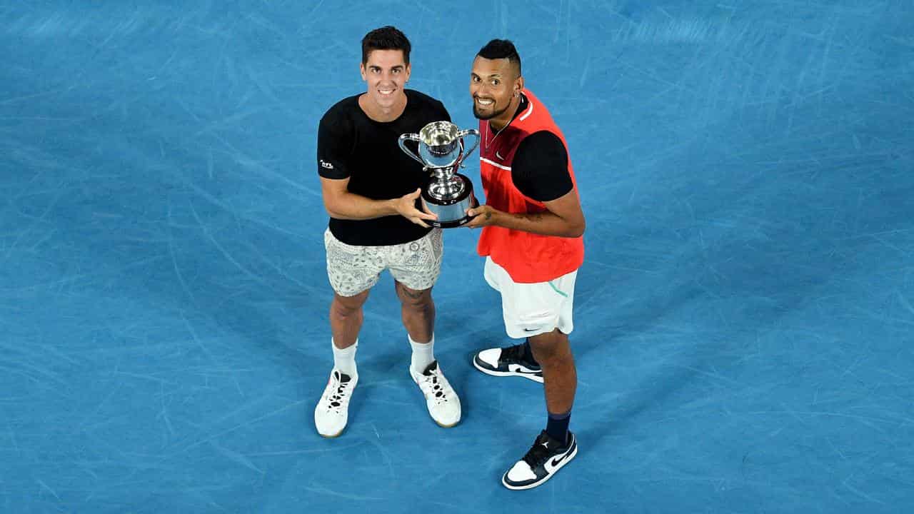 Thanasi Kokkinakis (left) and Nick Kyrgios.