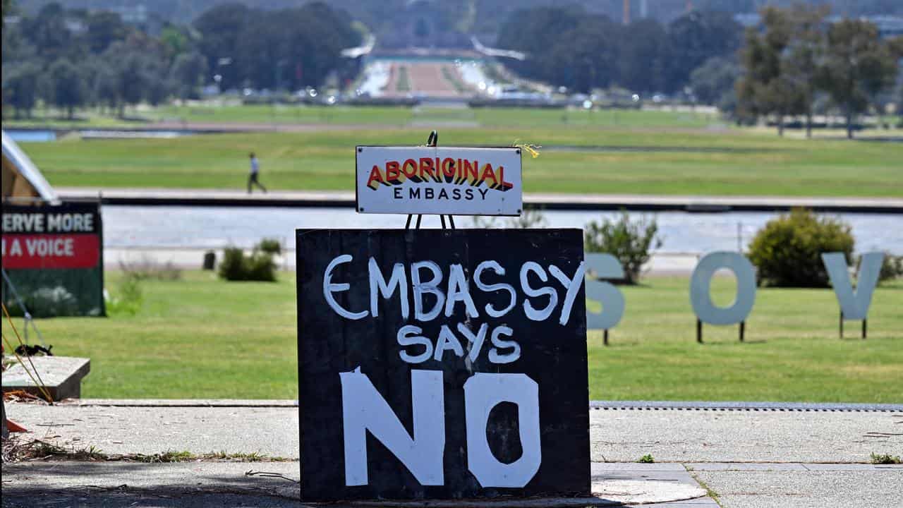 Aboriginal tent embassy 'no' sign