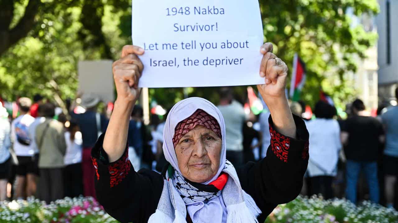 Ghanemia Sultan at a pro-Palestine demonstration in Sydney.