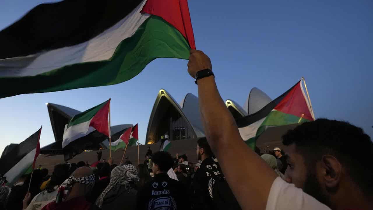 A protest on the steps of the Sydney Opera House