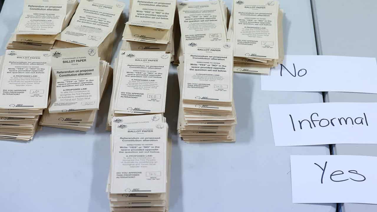 Ballot papers at a counting centre in Melbourne