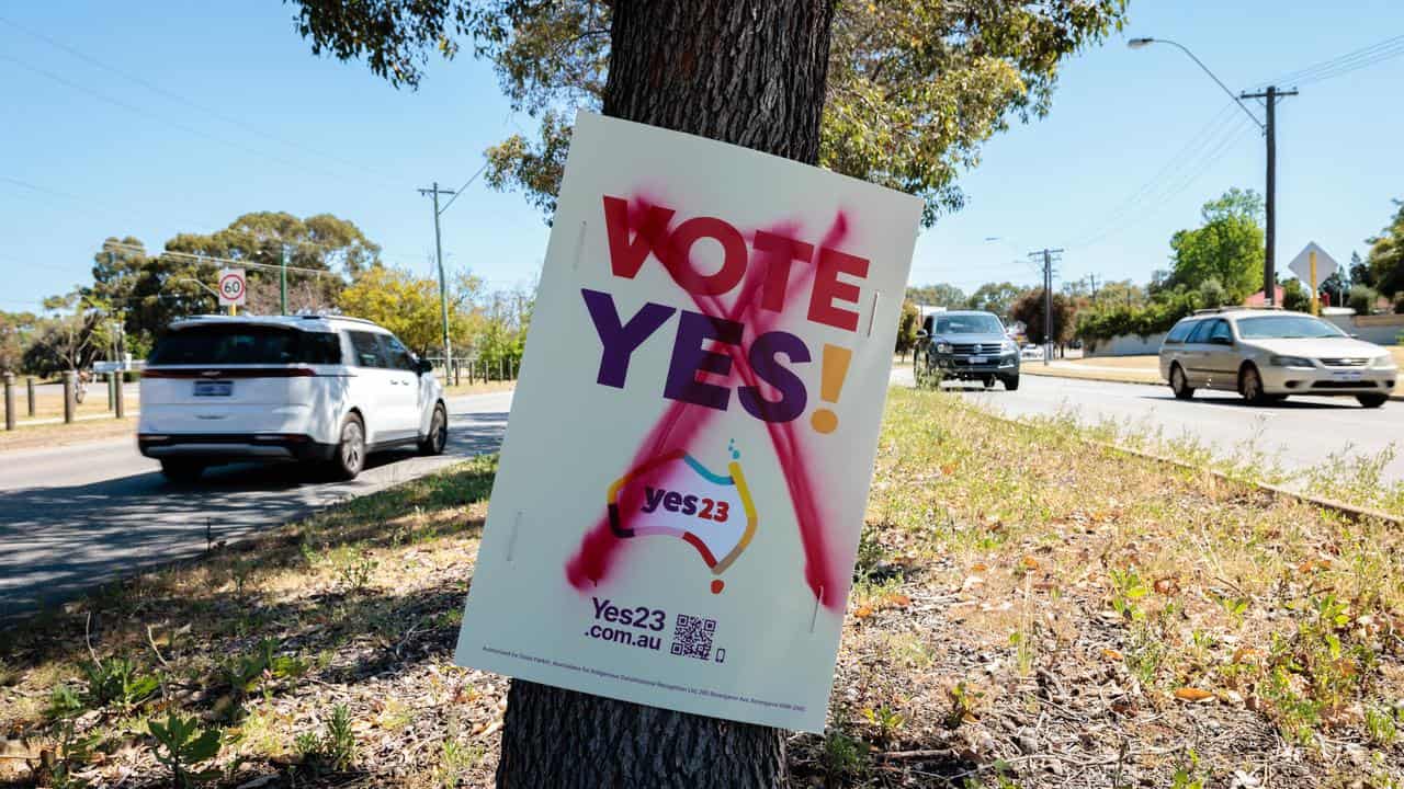 A defaced Vote Yes sign 