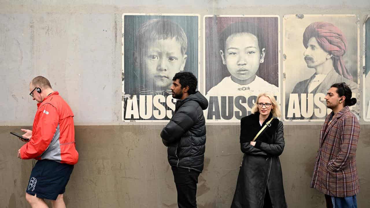 People waiting in line to vote at the referendum (file image)