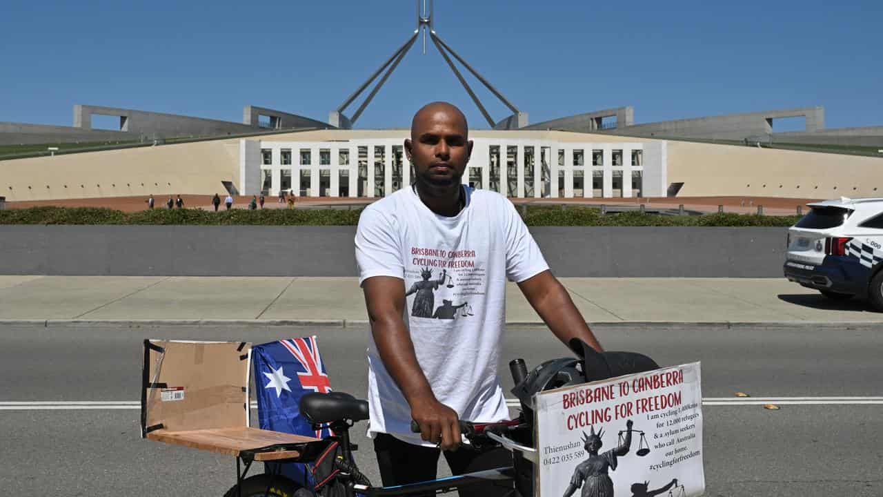 Thienushan Chandrasekaram cycled to Canberra for the refugee protest