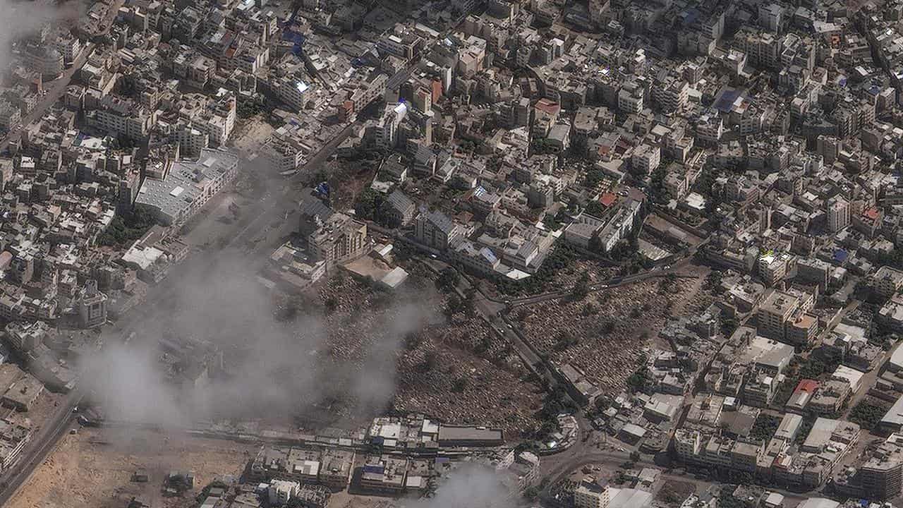 An overview of Al-Ahli Hospital after explosion in Gaza City