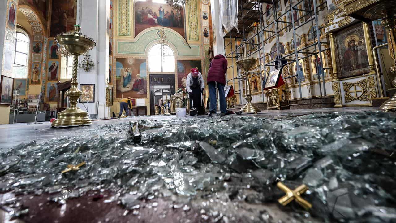 Cathedral damage in Zaporizhia, Ukraine