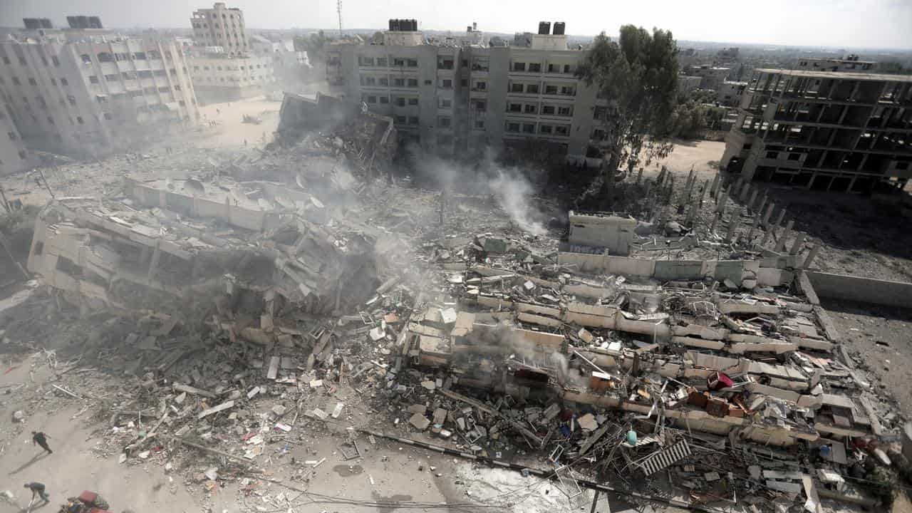 Destroyed buildings after Israeli airstrikes on Gaza City