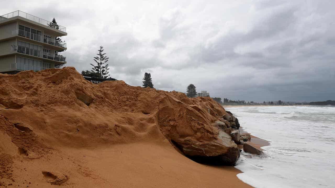 A sea wall in an area prone to coastal erosion, at Collaroy in Sydney.