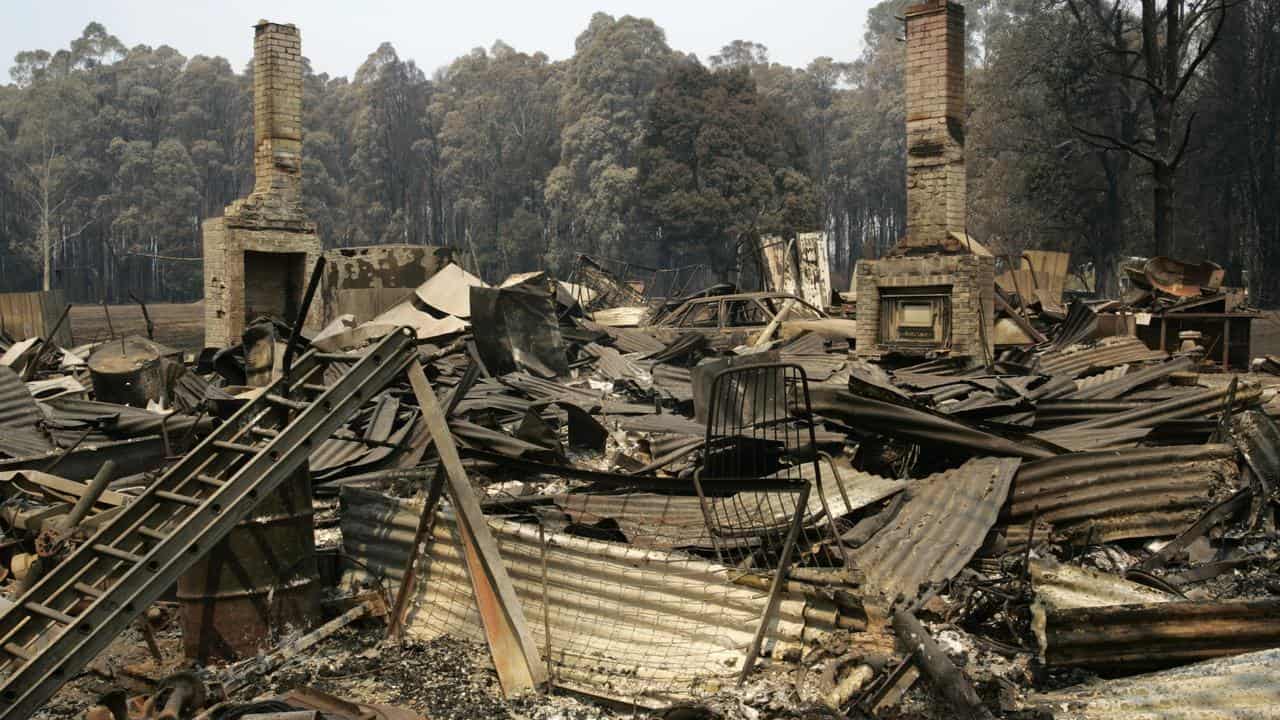 A house destroyed by fire in Narbethong, north of Melbourne