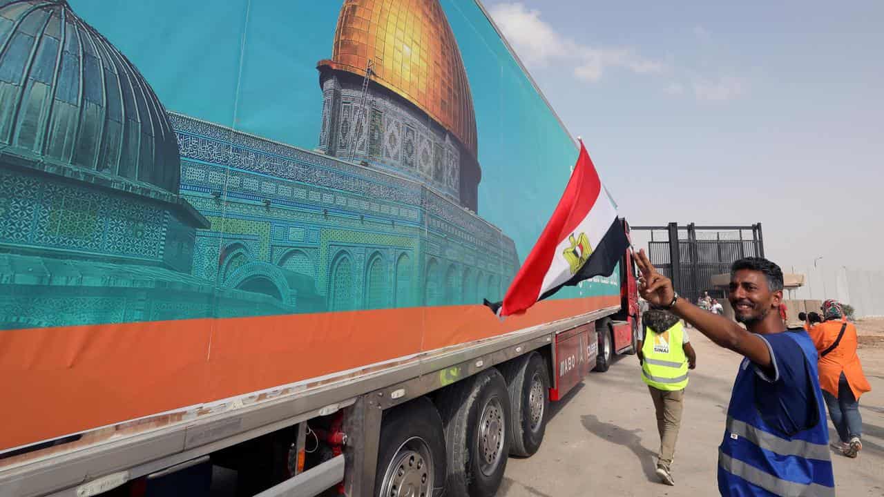 An aid truck crosses the Rafah border 