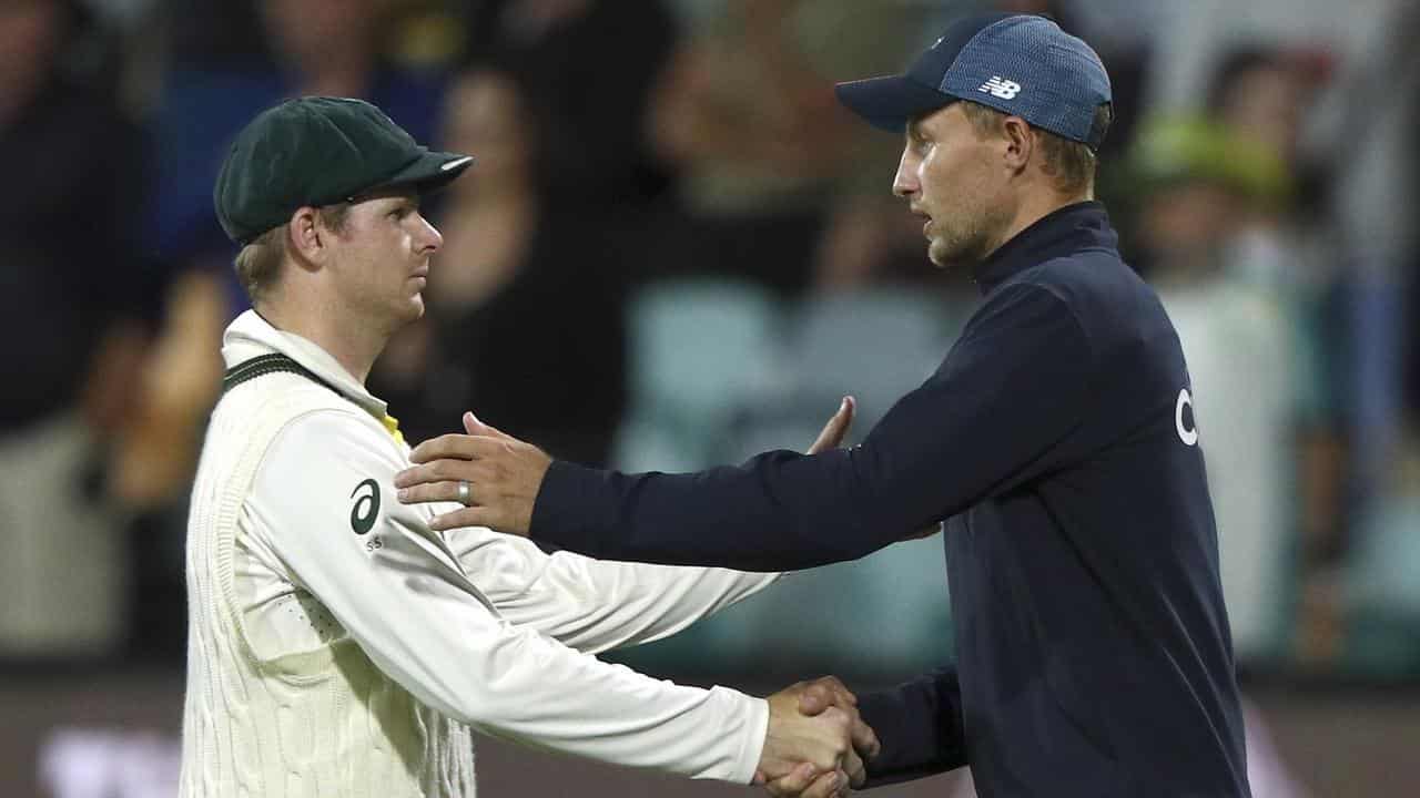 Australia's Steve Smith (left) shakes hands with England's Joe Root