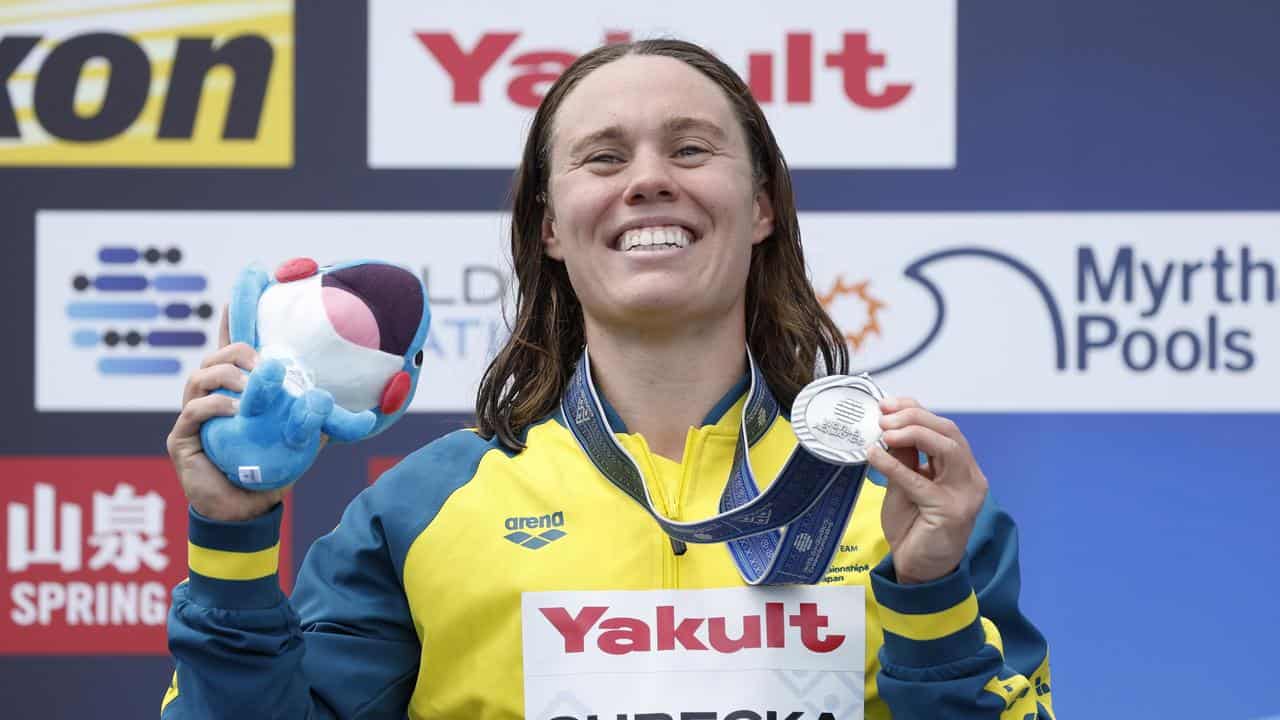 Australian swimmer Chelsea Gubecka with her world championships silver