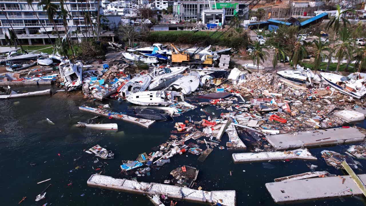 The Plaza Manzanillo yacht club affected by Hurricane Otis in Acapulco