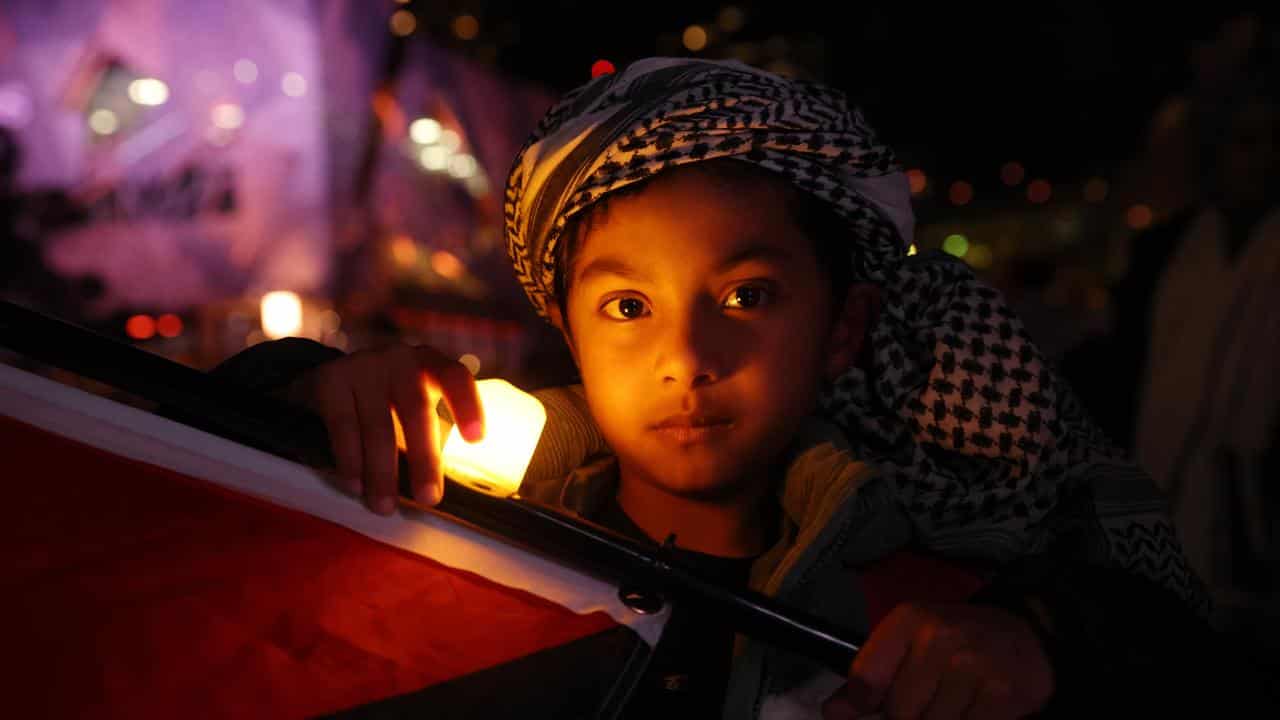 Abubakar Assegaff during vigil for Palestinian lives