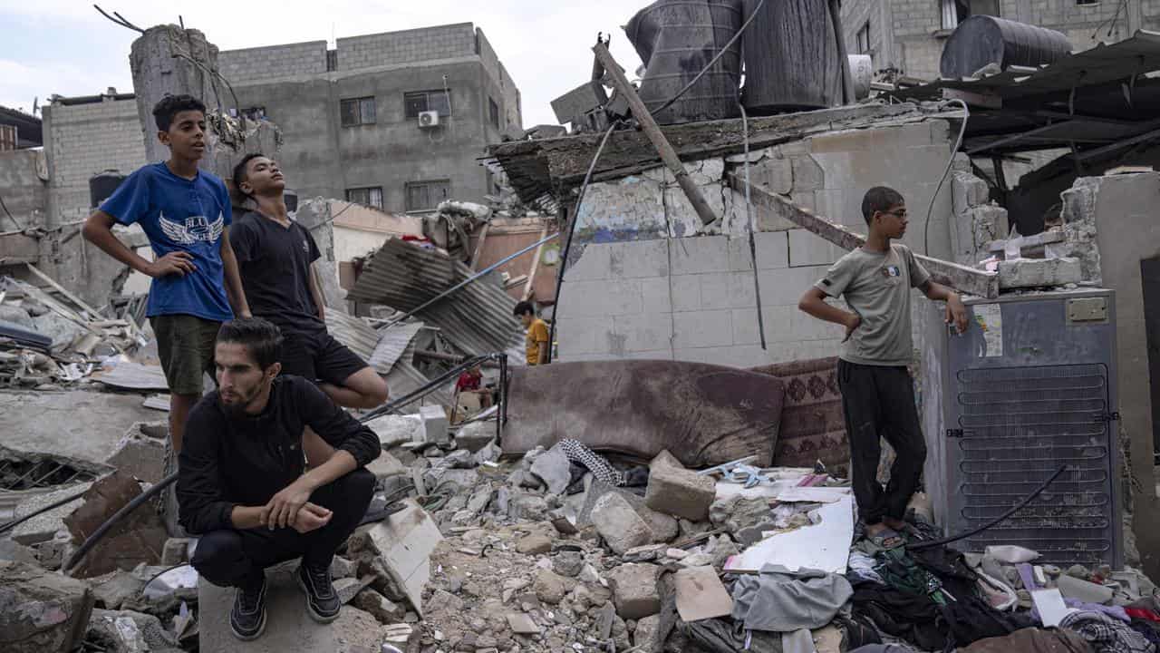 Rubble after an Israeli air strike in Khan Younis, southern Gaza