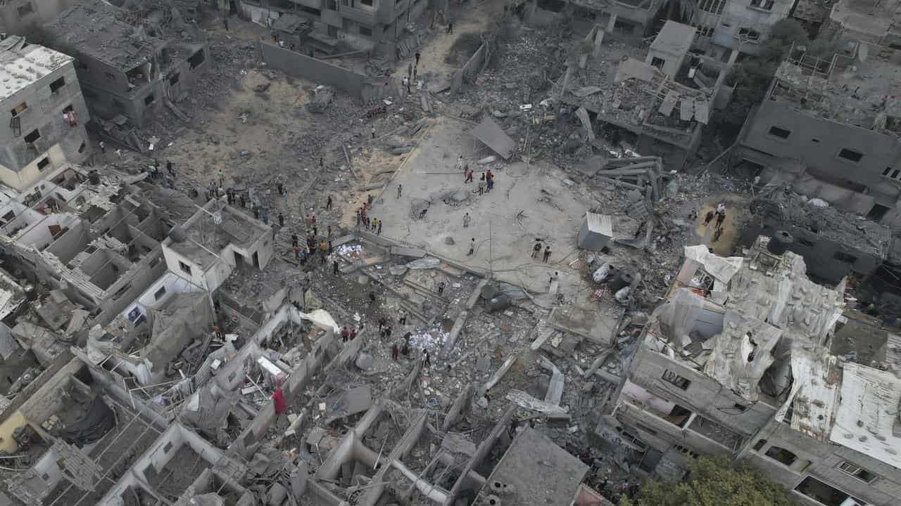 The Nusseirat refugee camp in Gaza after an Israeli bombardment 