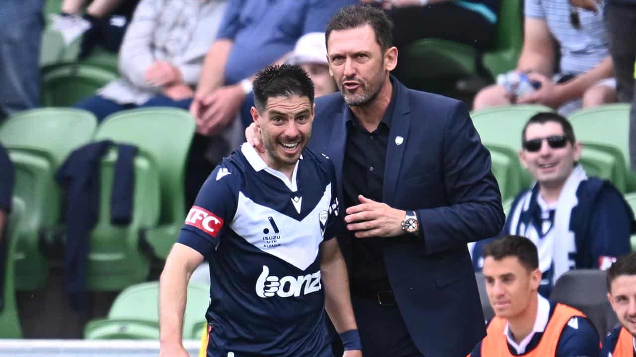 Bruno Fornaroli with coach Tony Popovic.