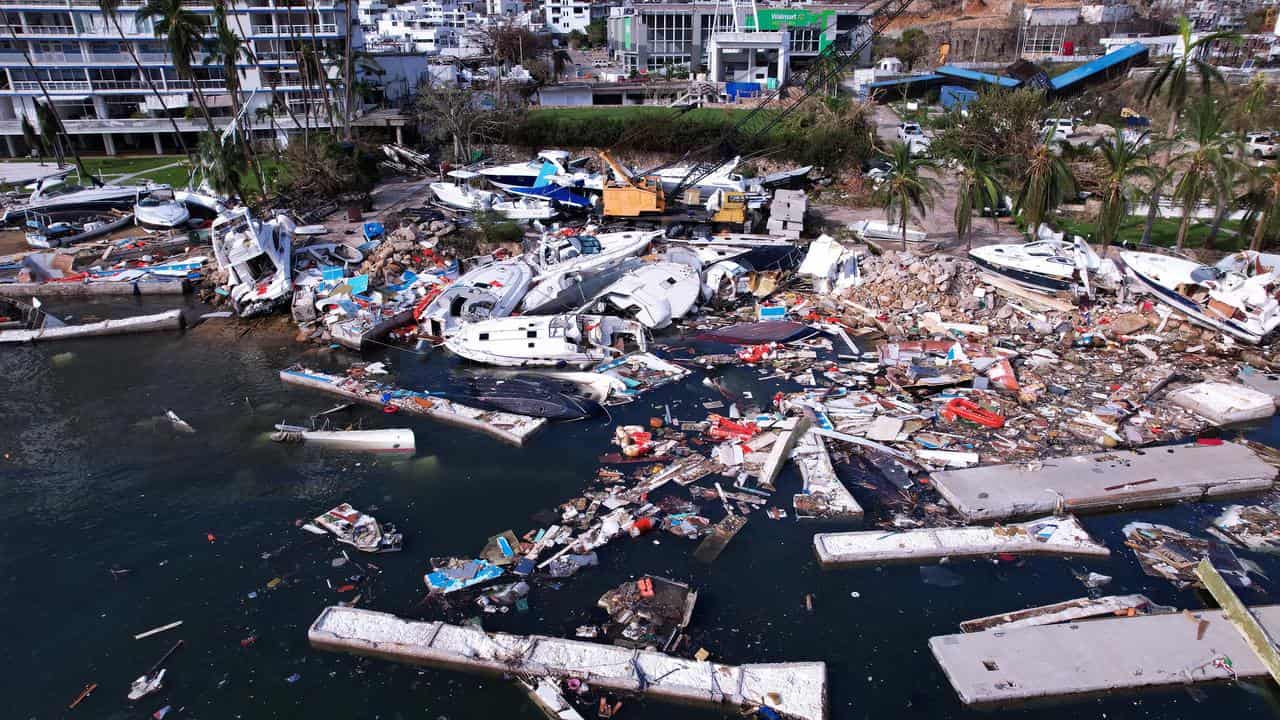 Plaza Manzanillo yacht club affected by Hurricane Otis in Acapulco