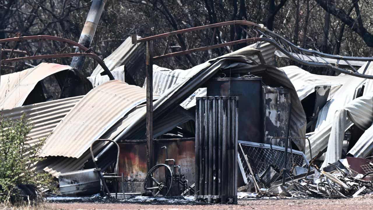 A property destroyed by bushfire near the town of Tara