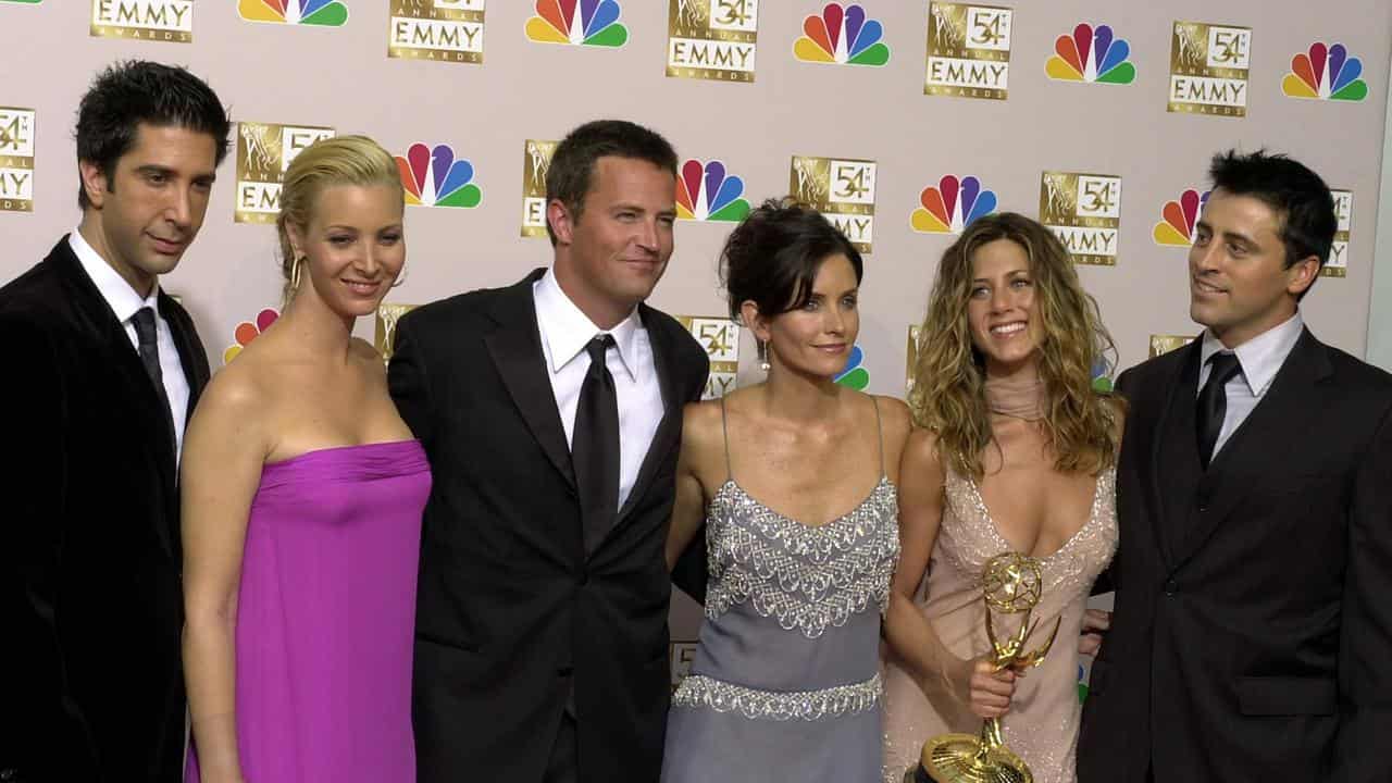 Matthew Perry with his Friends co-stars in 2002 (file image)