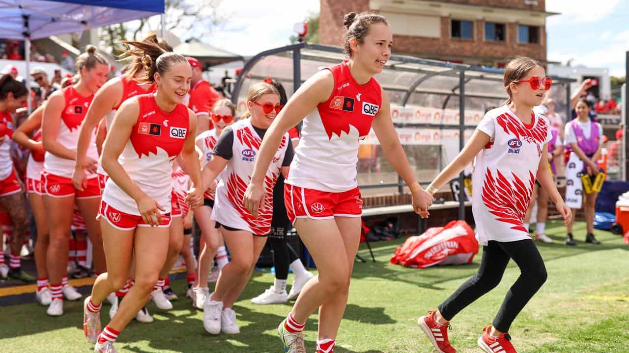 Sydney Swans players enter the firled.