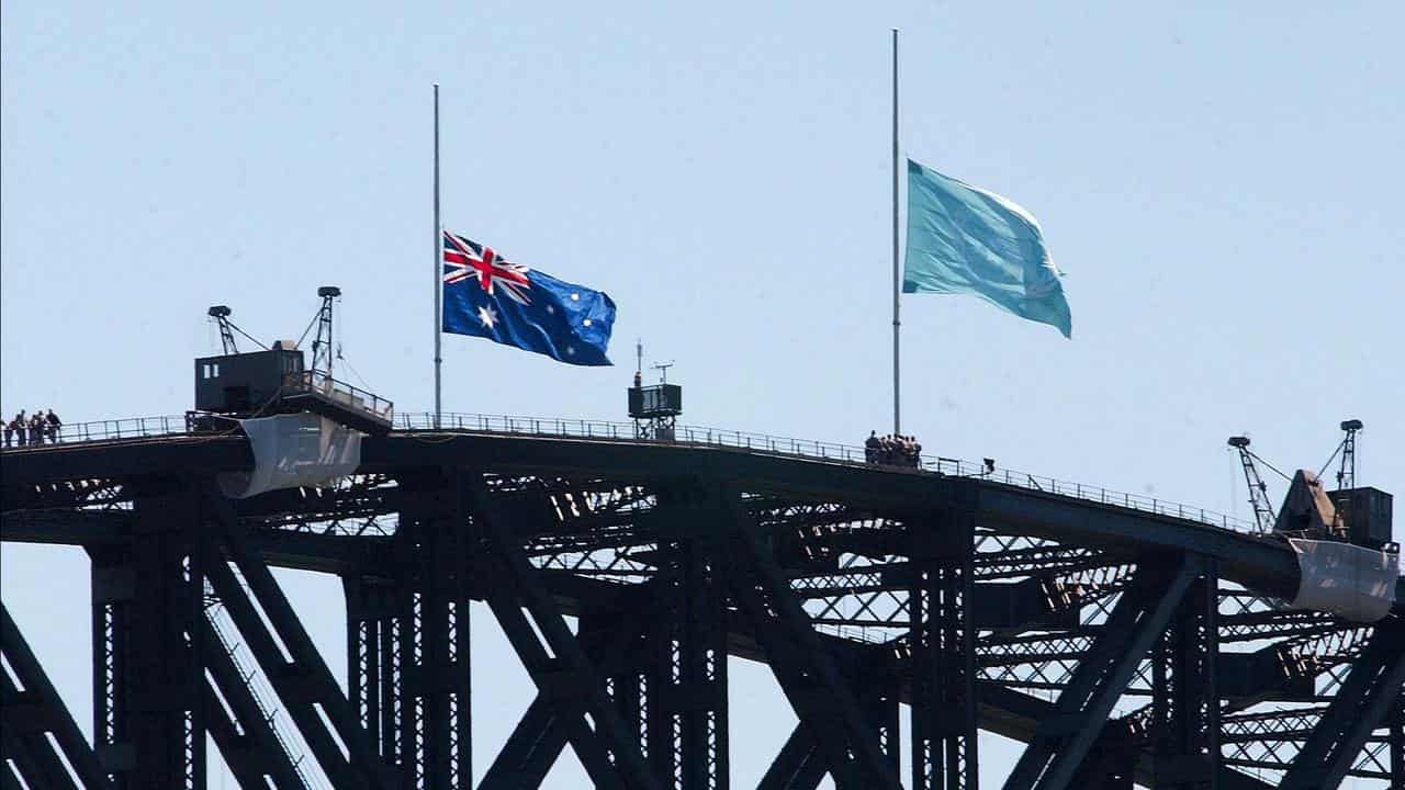 The Australian and UN flags on Sydney Harbour Bridge (file image)