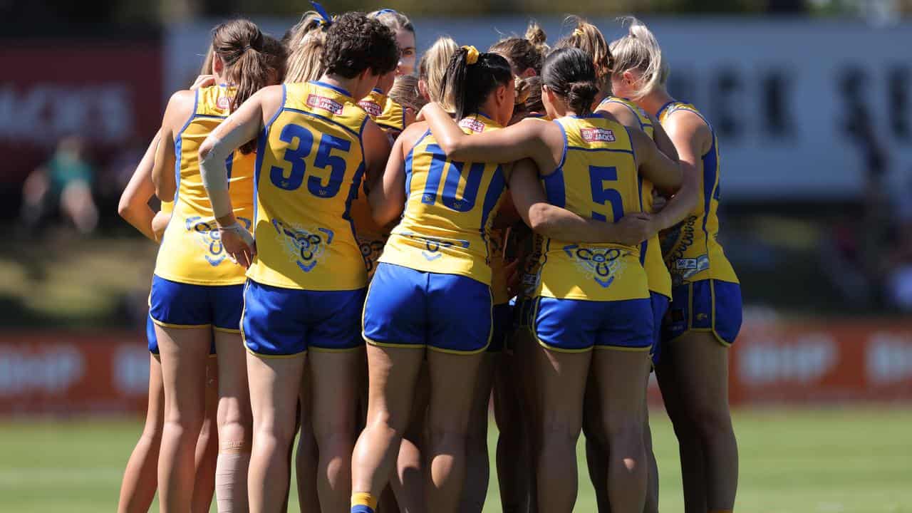 West Coast Eagles team huddle.