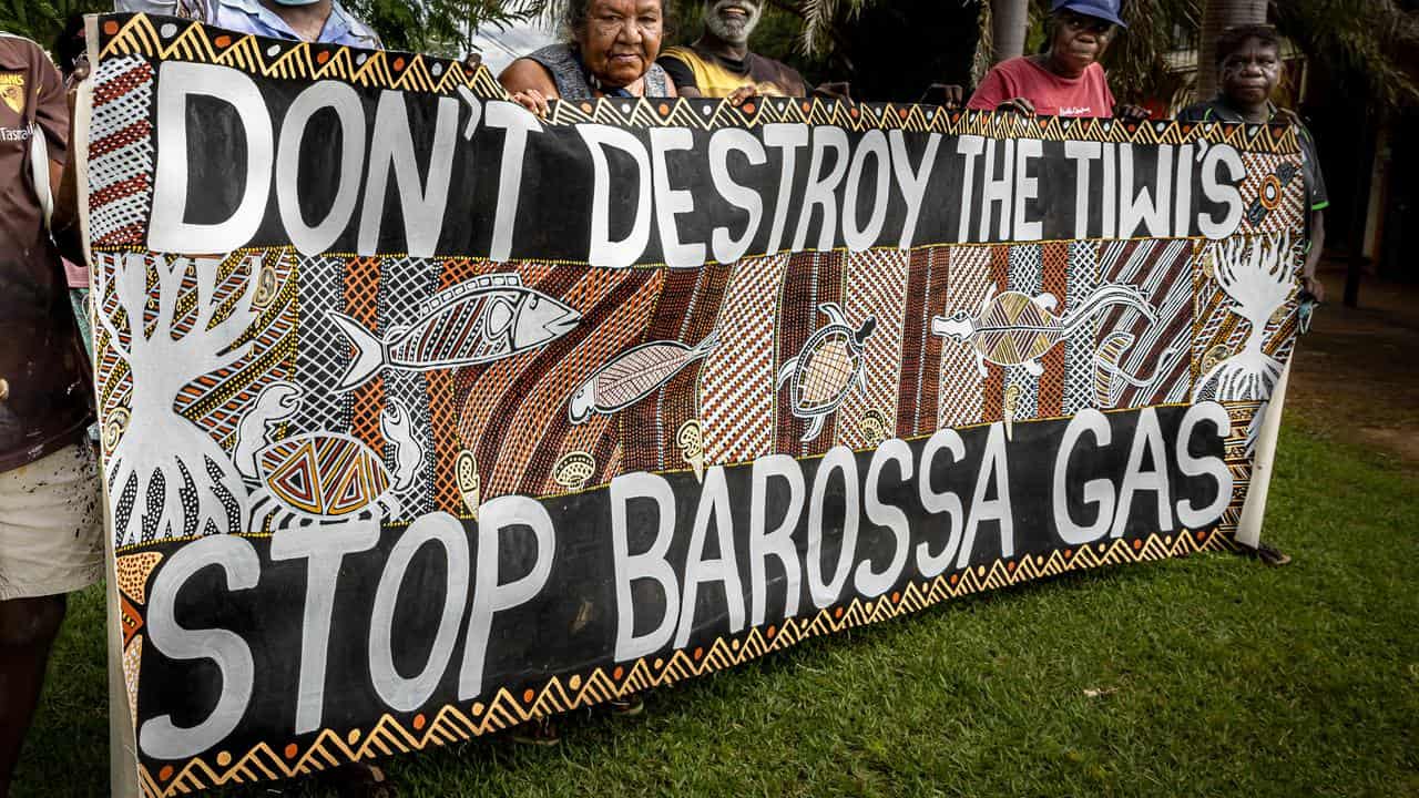 Tiwi Islanders protest Santos' Barossa gas project (file image)