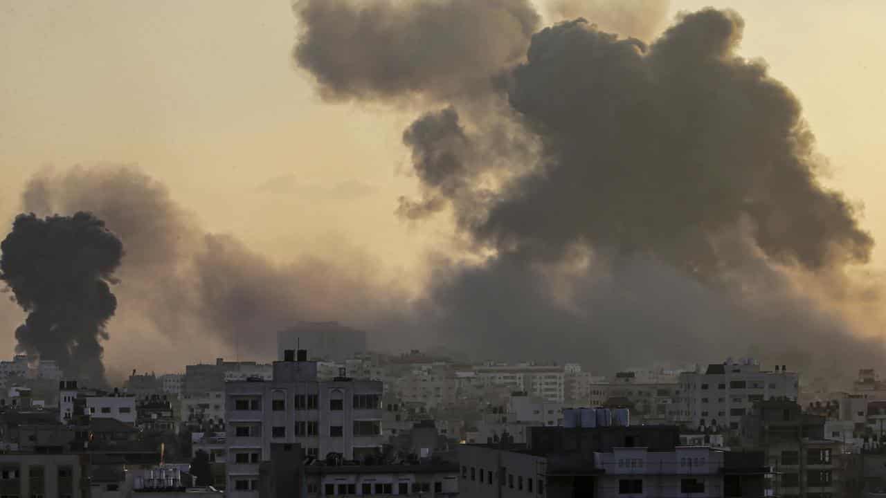 Smoke after Israeli strikes on Tal Al Hawa in Gaza City