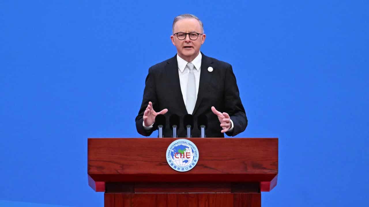 Anthony Albanese speaks at the China International Import Expo.