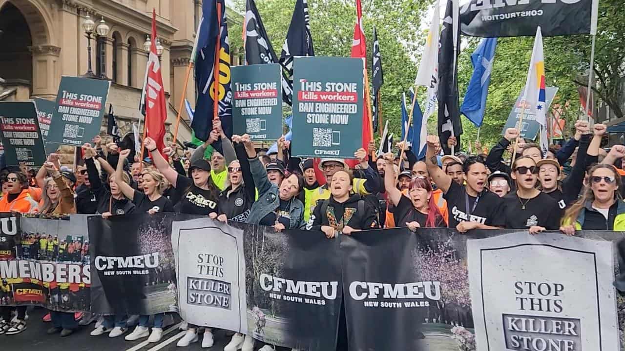 A CFMEU protest about engineered stone