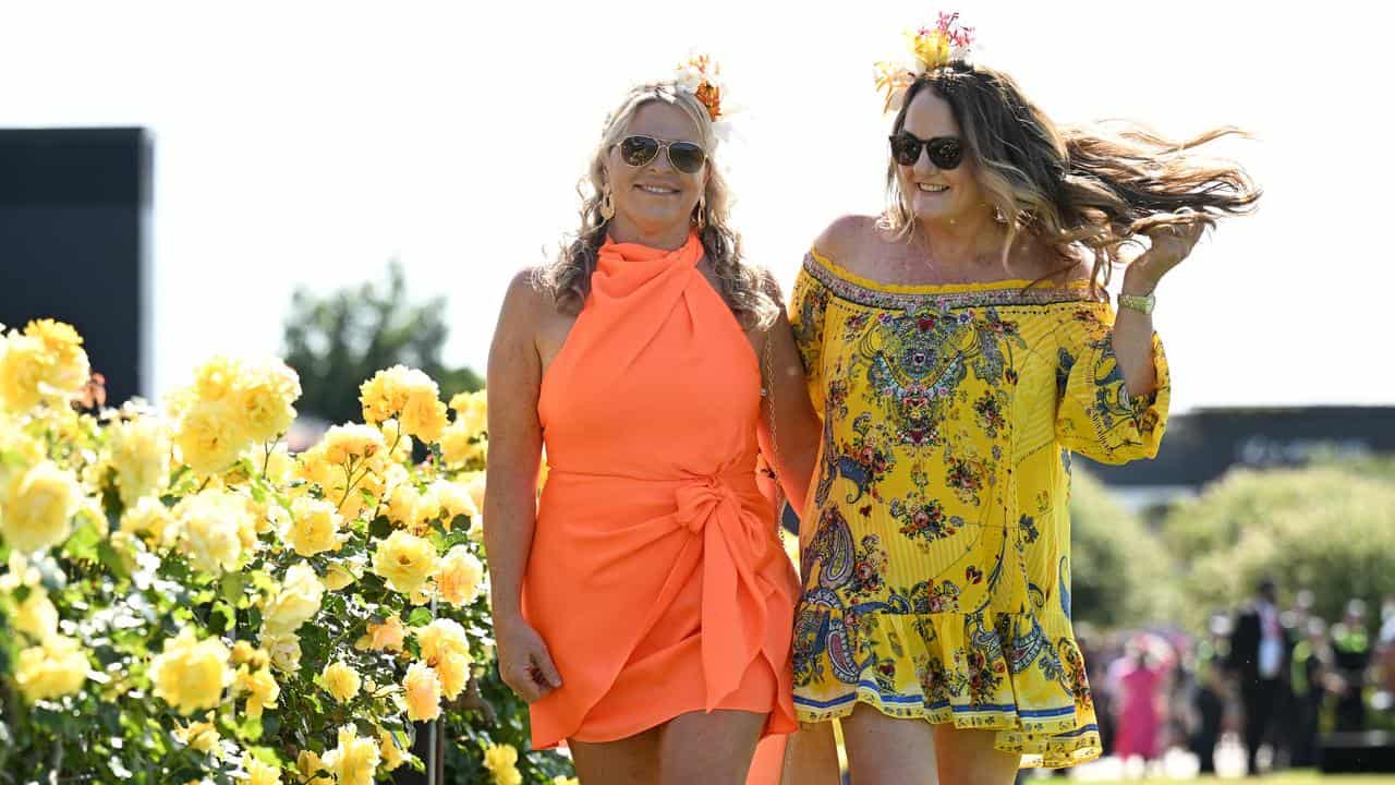 Melbourne Cup racegoers Ngarie Mackey and Donna Clarke