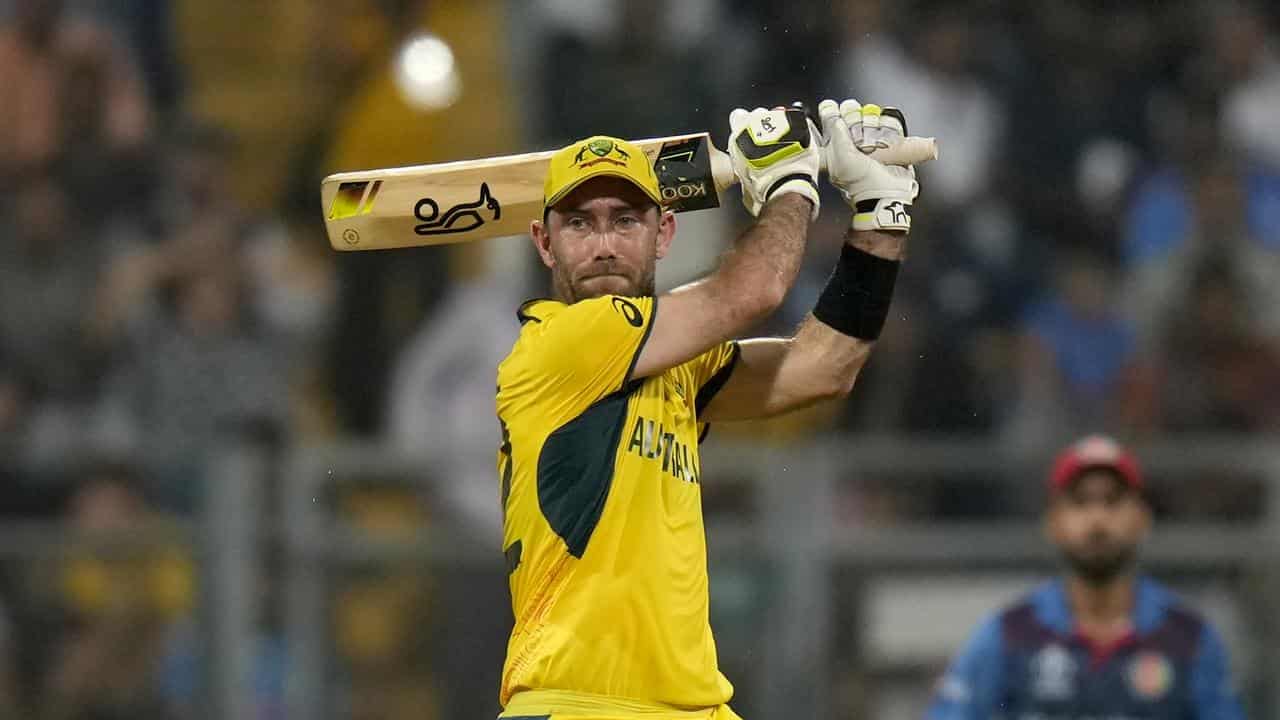 Glenn Maxwell bats against Afghanistan.