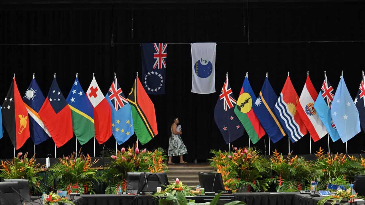 Flags of the Pacific Island Forum members in Rarotonga, Cook Islands