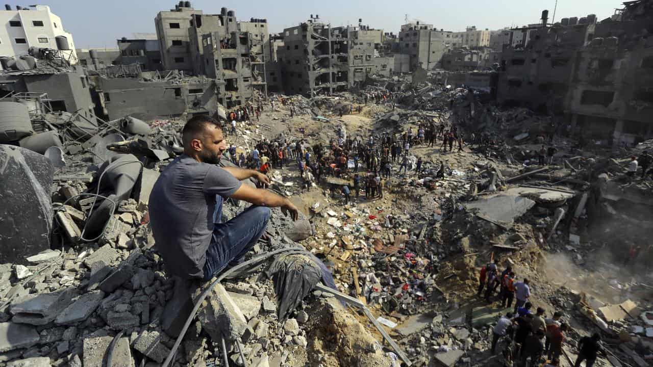 Rubble in the Jabiliya refugee camp after an Israeli air strike