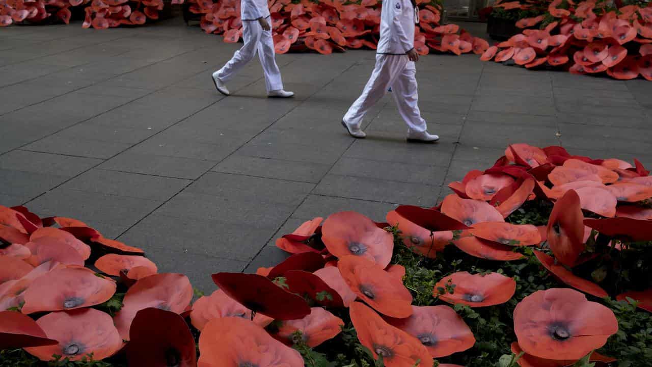 A display of poppies during the Remembrance Day Service in Sydney