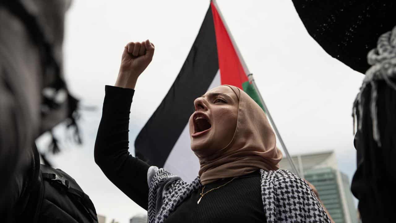 A protester in Sydney 