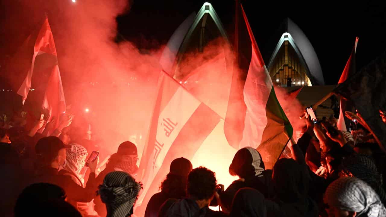 Free Palestine supporters rallied at the Opera House last month.