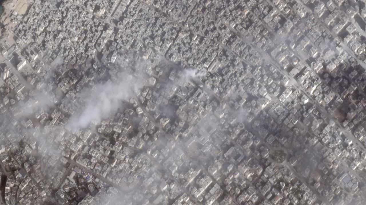 Satellite photo from Planet Labs PBC shows fires in Gaza City