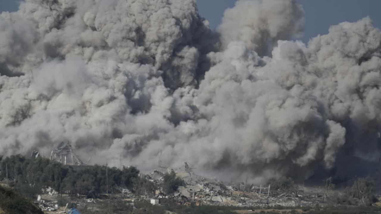 Smoke rises after an Israeli strike on the Gaza Strip