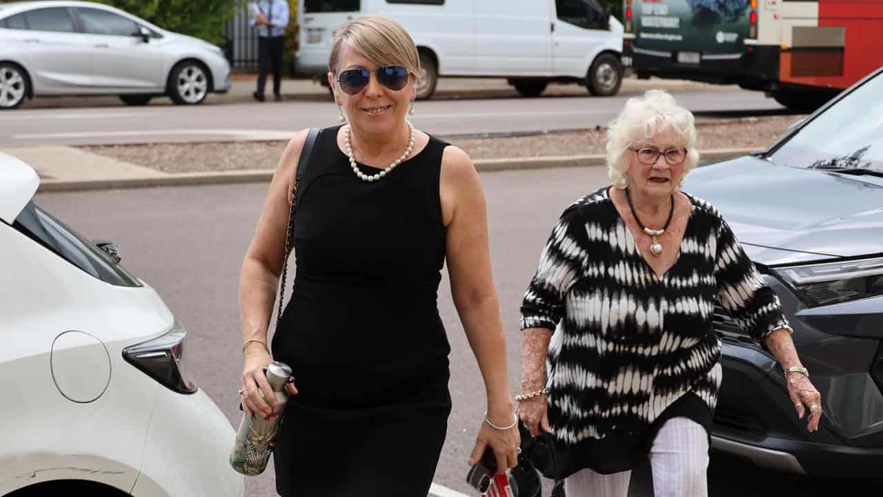 Suzi Milgate (left) arrives at the Darwin Local Court