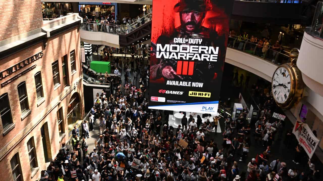 Students inside the Melbourne Central shopping centre.