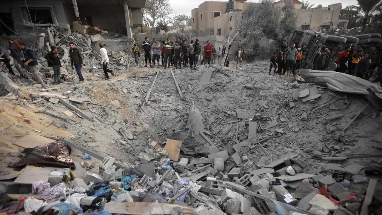 A destroyed house following Israeli air strikes in Khan Younis