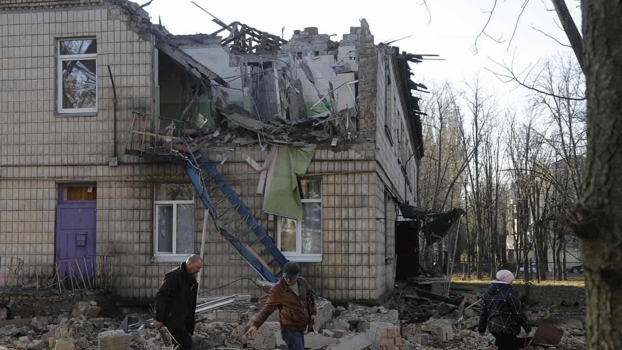 A kindergarten damaged during drone strikes in Kyiv, Ukraine