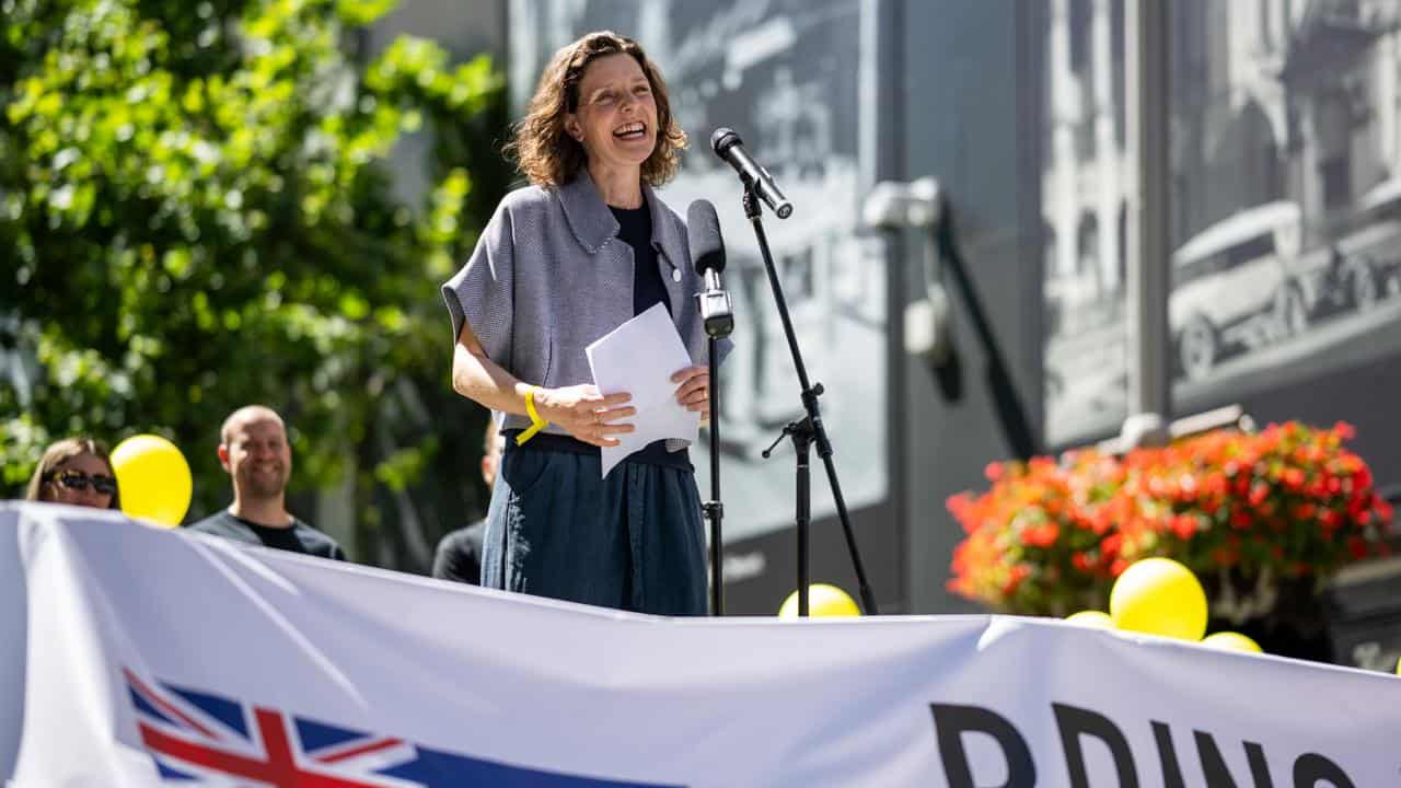 Allegra Spender at a pro-Israel rally in Sydney.