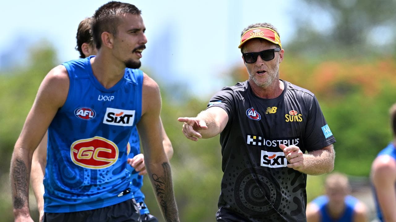 Damien Hardwick leads pre-season training on Monday.