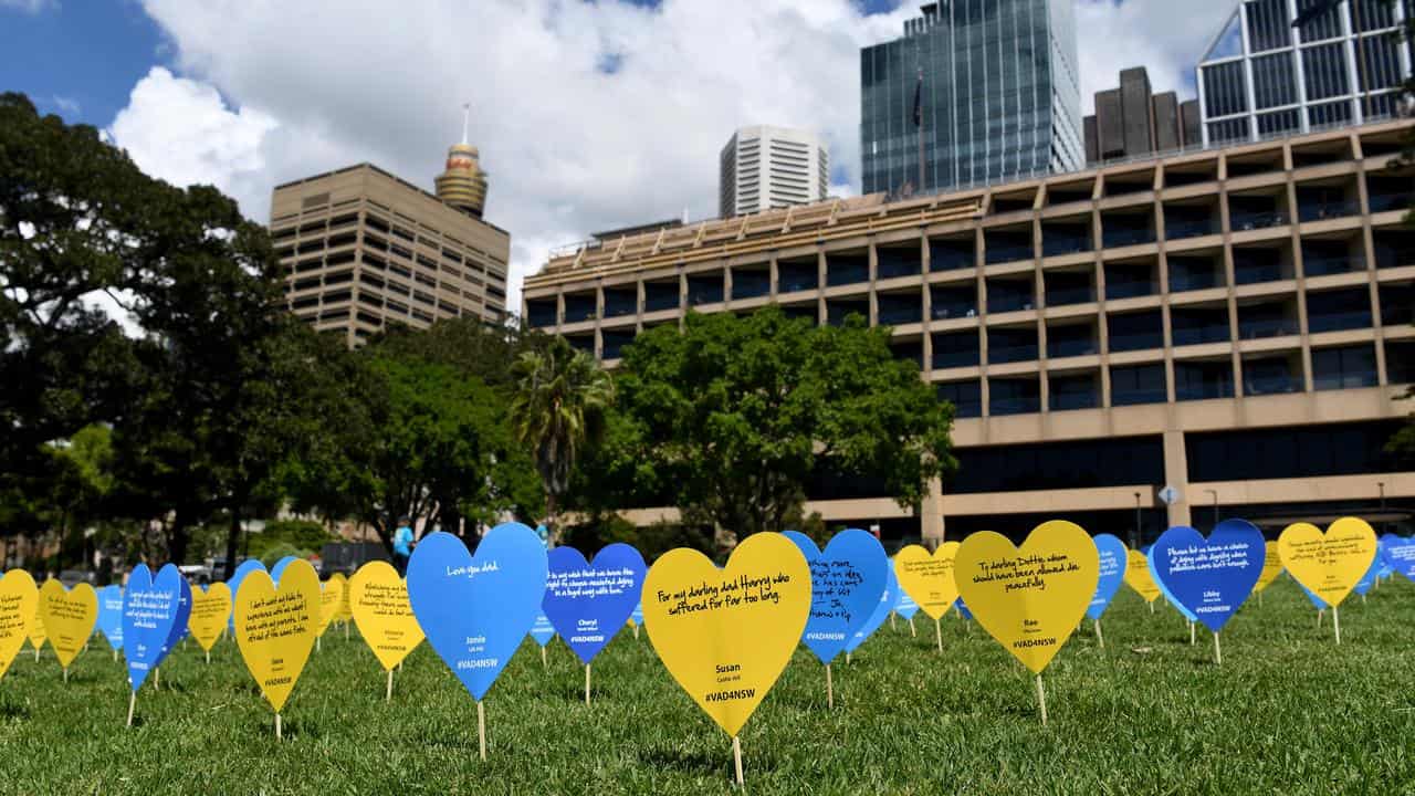 Hearts with a messages supporting voluntary assisted dying laws