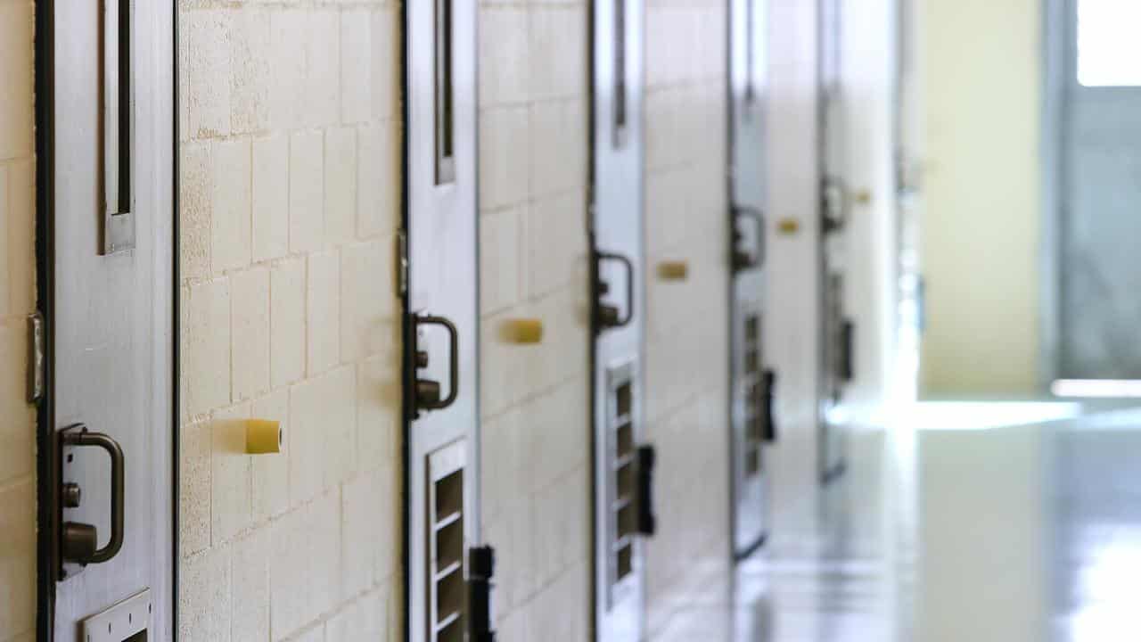 A jail cell corridor